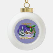 Sneeuwkraan Prettige feestdagen keramische sierblo Keramische Bal Ornament (Voorkant)