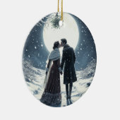 Sneeuwkus Paar Kerst Keramisch Ornament (Rechts)