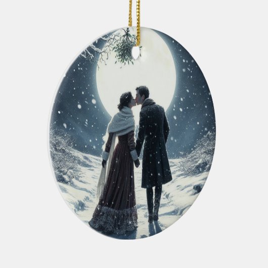 Sneeuwkus Paar Kerst Keramisch Ornament (Rechts)