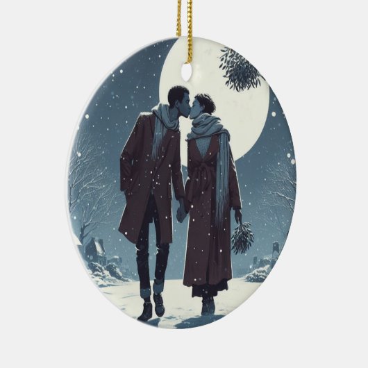 Sneeuwkus Paar Kerstmis Keramisch Ornament (Rechts)