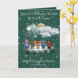 Sneeuwkwintet Familie Foto Kerst Vouwen Kaart
