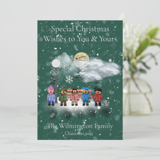 Sneeuwkwintet Familie Kerstflat Kaart (Staand voorkant)