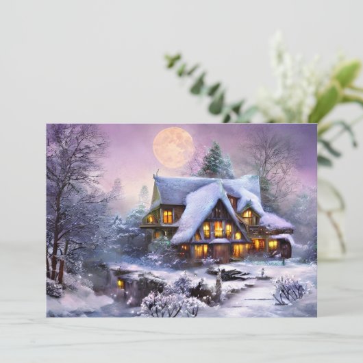 Sneeuwlandhuis budget Kerstmis Feestdagenkaart (Staand voorkant)