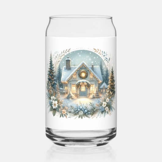 Sneeuwlandhuis Gloeiende Scene Blikvorm Glas (Voorkant)