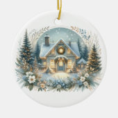 Sneeuwlandhuis Gloeiende Scene Keramisch Ornament (Voorkant)