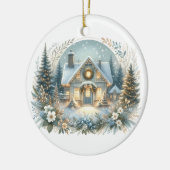 Sneeuwlandhuis Gloeiende Scene Keramisch Ornament (Links)