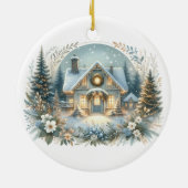Sneeuwlandhuis Gloeiende Scene Keramisch Ornament (Achterkant)