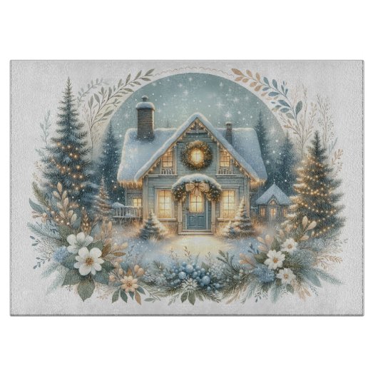 Sneeuwlandhuis Gloeiende Scene Snijplank (Voorkant)