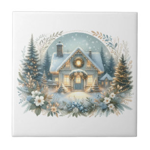 Sneeuwlandhuis Gloeiende Scene Tegeltje