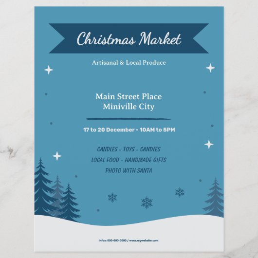 Sneeuwlandschap - Blauwe Kerstmarkt Flyer (Voorkant)