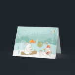 Sneeuwlandschap en Snowman Pastel Feestdagen Kaart<br><div class="desc">Een betoverende scène van schattige dieren,  waaronder beren,  vogels,  bunnies,  eggel en sneeuwman,  als sneeuw-herfsten in het  boslandschap. Gemakkelijk gepersonaliseerd met uw eigen groeten en namen. Ik creëerde het kunstwerk met behulp van elementen van de fantastische kunstenaar Lisa Glanz,  wiens werk ik absoluut geweldig vind!</div>
