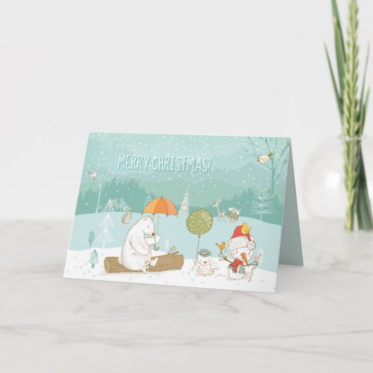Sneeuwlandschap en Snowman Pastel Feestdagen Kaart (Voorkant)
