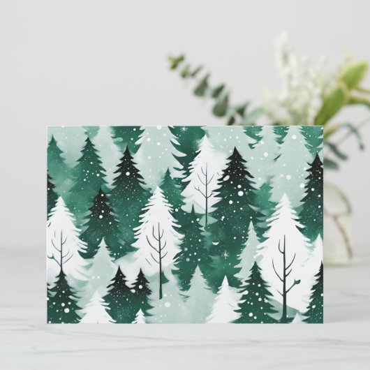 Sneeuwlandschap Evergreen Bomen Vrolijk Kerstfeest Feestdagenkaart (Staand voorkant)