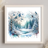 Sneeuwlandschap in het winterbos poster