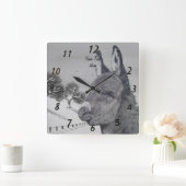 sneeuwlandschap lifelike pencil tekening donkey vierkante klok (Huis)