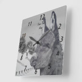 sneeuwlandschap lifelike pencil tekening donkey vierkante klok (Hoek)