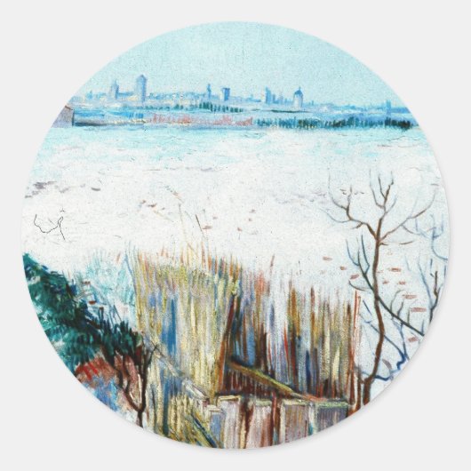Sneeuwlandschap met Arles door Vincent van Gogh Ronde Sticker (Voorkant)