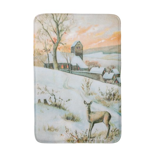 sneeuwlandschap met herten badmat (Voorkant Verticaal)