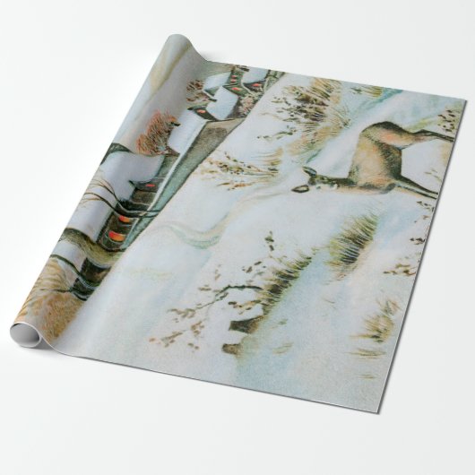 sneeuwlandschap met herten cadeaupapier (Uitgerold)