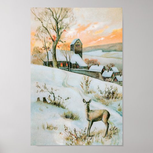  sneeuwlandschap met herten poster (Voorkant)