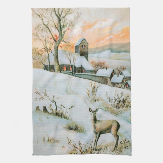  sneeuwlandschap met herten theedoek (Verticaal)