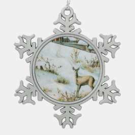  sneeuwlandschap met herten tin sneeuwvlok ornament