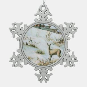  sneeuwlandschap met herten tin sneeuwvlok ornament