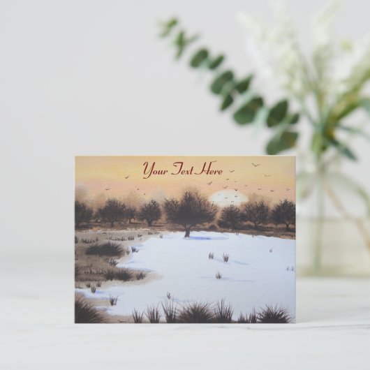 Sneeuwlandschap met kerst met sneeuwbedekking feestdagenkaart (Staand voorkant)