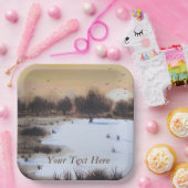 Sneeuwlandschap met kerst met sneeuwbedekking papieren bordje (Feest)