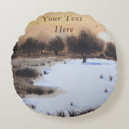 Sneeuwlandschap met kerst met sneeuwbedekking rond kussen