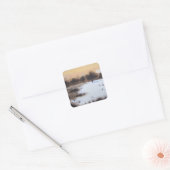 Sneeuwlandschap met kerst met sneeuwbedekking vierkante sticker (Envelop)
