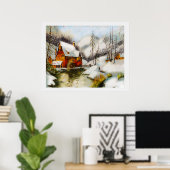 Sneeuwlandschap met waterwiel poster (Thuiskantoor)