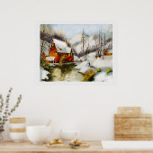 Sneeuwlandschap met waterwiel poster (Keuken)