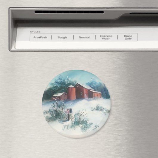 Sneeuwlandschap Schilderen Rustiek Boerderij met S Magneet (Insitu (Vaatwasser))