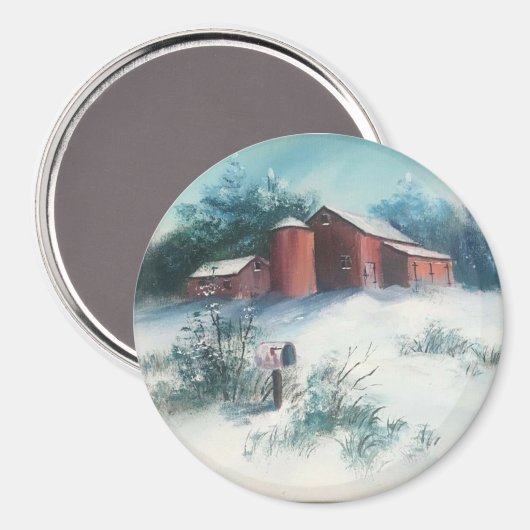 Sneeuwlandschap Schilderen Rustiek Boerderij met S Magneet (Voorkant / Achterkant)