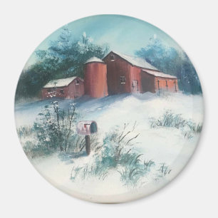 Sneeuwlandschap Schilderen Rustiek Boerderij met S Magneet