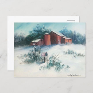 Sneeuwlandschap schilderij Rustiek Boerderij Brief Briefkaart