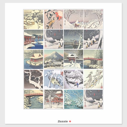 sneeuwlandschapsbomen japanse kunstschilderijen sticker (Vel)
