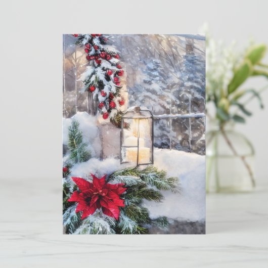 Sneeuwlantaren budget mini Kerstmis Feestdagenkaart (Staand voorkant)