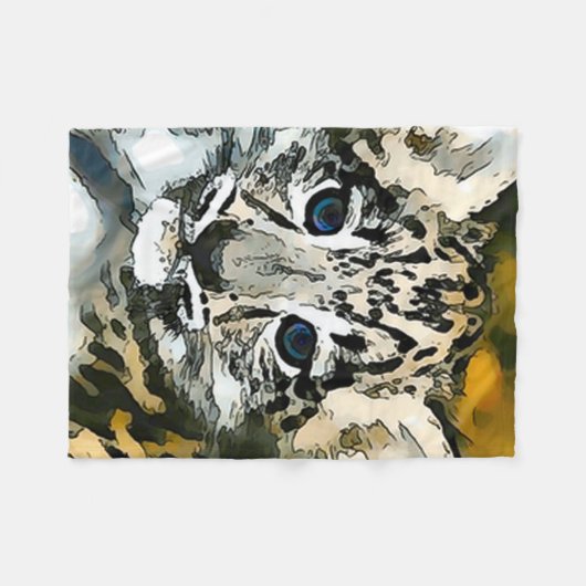 Sneeuwleopard Baby Waterverf Art Fleece Blanket (Voorkant (Horizontaal))