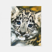 Sneeuwleopard Baby Waterverf Art Fleece Blanket (Voorkant)