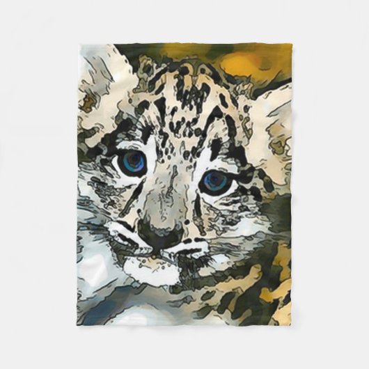 Sneeuwleopard Baby Waterverf Art Fleece Blanket Deken (Voorkant)