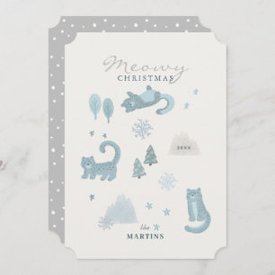 Sneeuwleopard Meowy kerstblauwe feestkaart Kaart