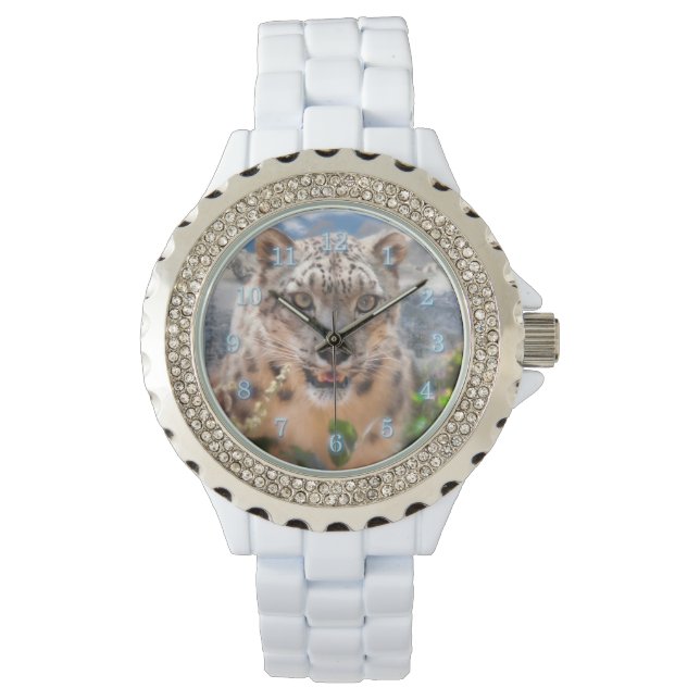 SNEEUWLEOPARD SPRINGTIME FLOWERS HORLOGE (Voorkant)