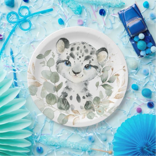 Sneeuwleopard Winter Onederland Arctic Greenery Papieren Bordje (Feest)