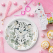 Sneeuwleopard Winter Onederland Arctic Greenery Papieren Bordje (Feest)