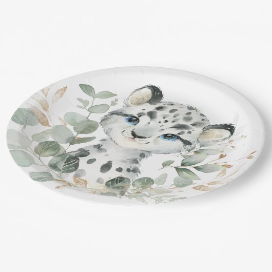 Sneeuwleopard Winter Onederland Arctic Greenery Papieren Bordje (Gekanteld)