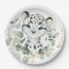 Sneeuwleopard Winter Onederland Arctic Greenery Papieren Bordje