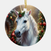 Sneeuwlicht: de betoverde kerst-eenhoorn keramisch ornament (Voorkant)