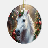 Sneeuwlicht: de betoverde kerst-eenhoorn keramisch ornament (Links)